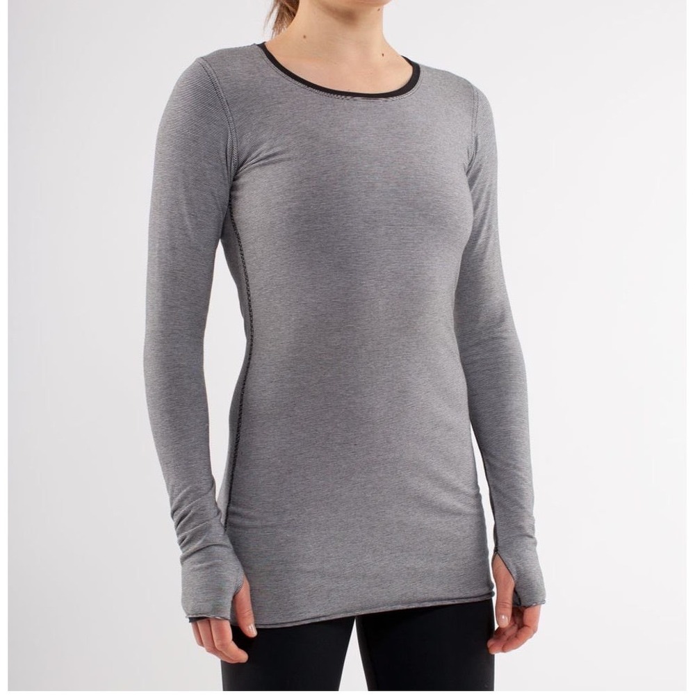 Lululemon Every Yogi Long Sleeve Reversible Top Black Grey Stripe Thumbholes
